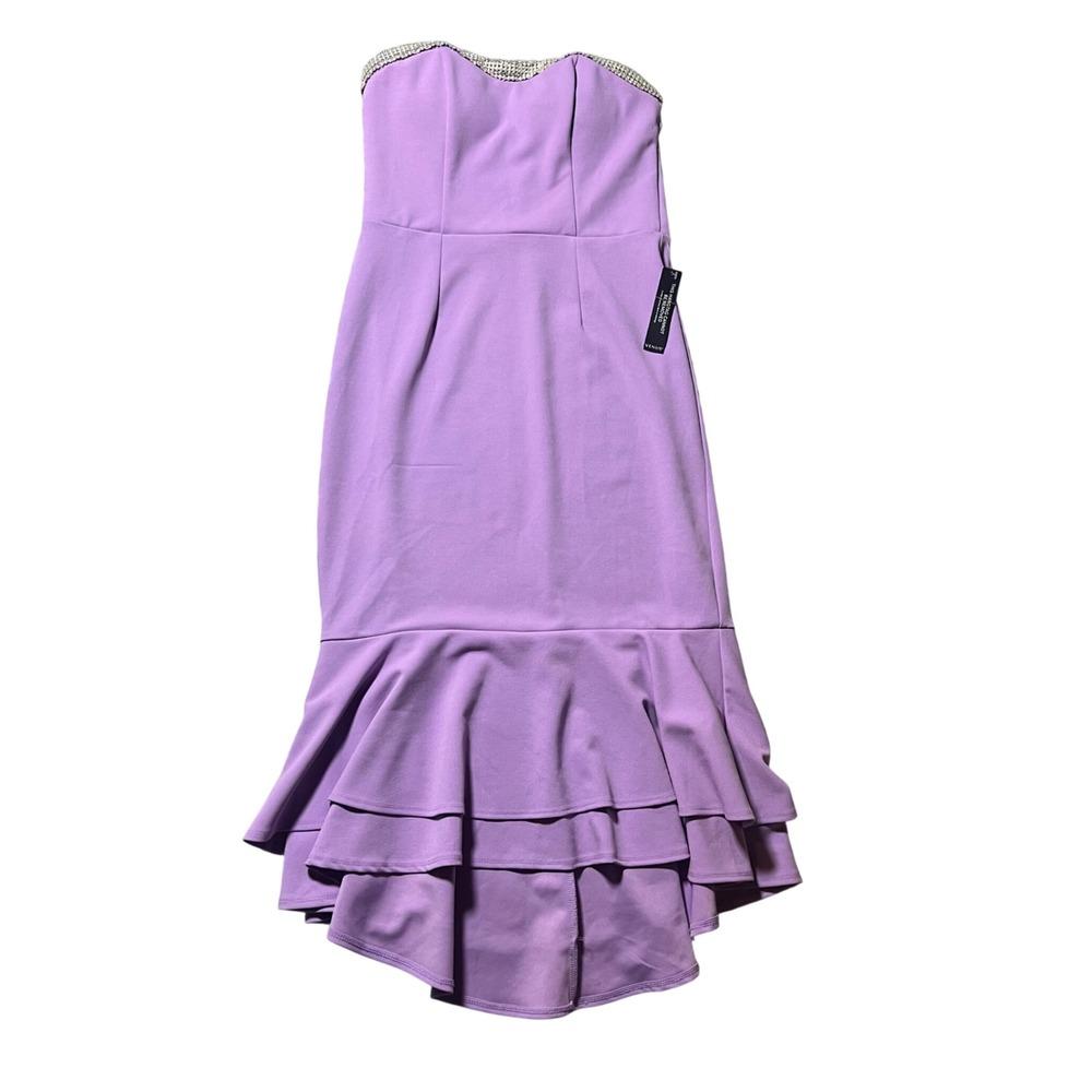 Venus Purple Strapless Sweetheart Mermaid Gown Beaded Ruffle High Low Dress 10